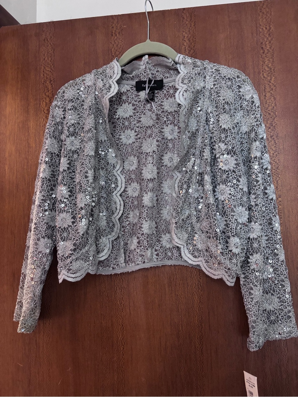 Embellished Lace Cropped Bolero- Silver -Medium